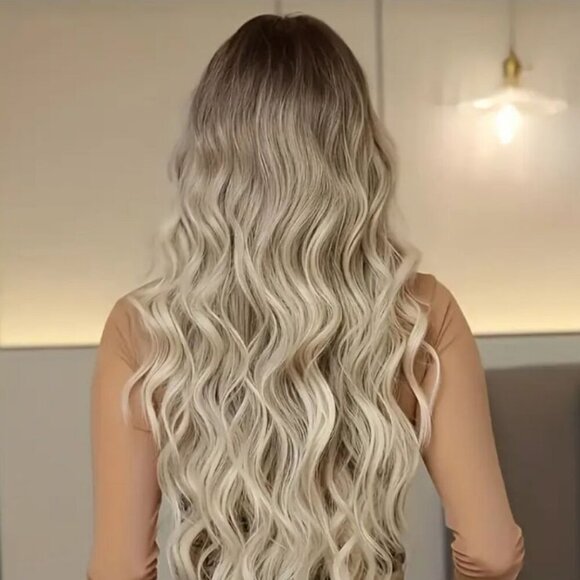 NWT 26" Ombre Blonde Long Wavy Curly Hair Wig %130 Density with Rose Net Cap - Picture 7 of 16